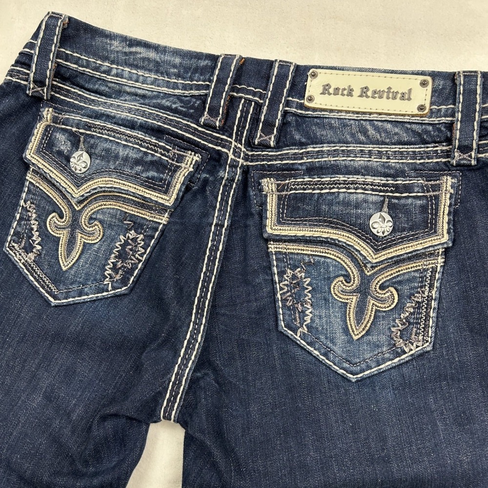 Rock Revival Jeans Women 29 Blue Kai Easy Boot Distressed Flap Pocket E8322E26R